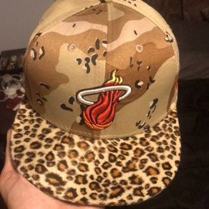 Miami Heat camo/silk leopard front SnapBack